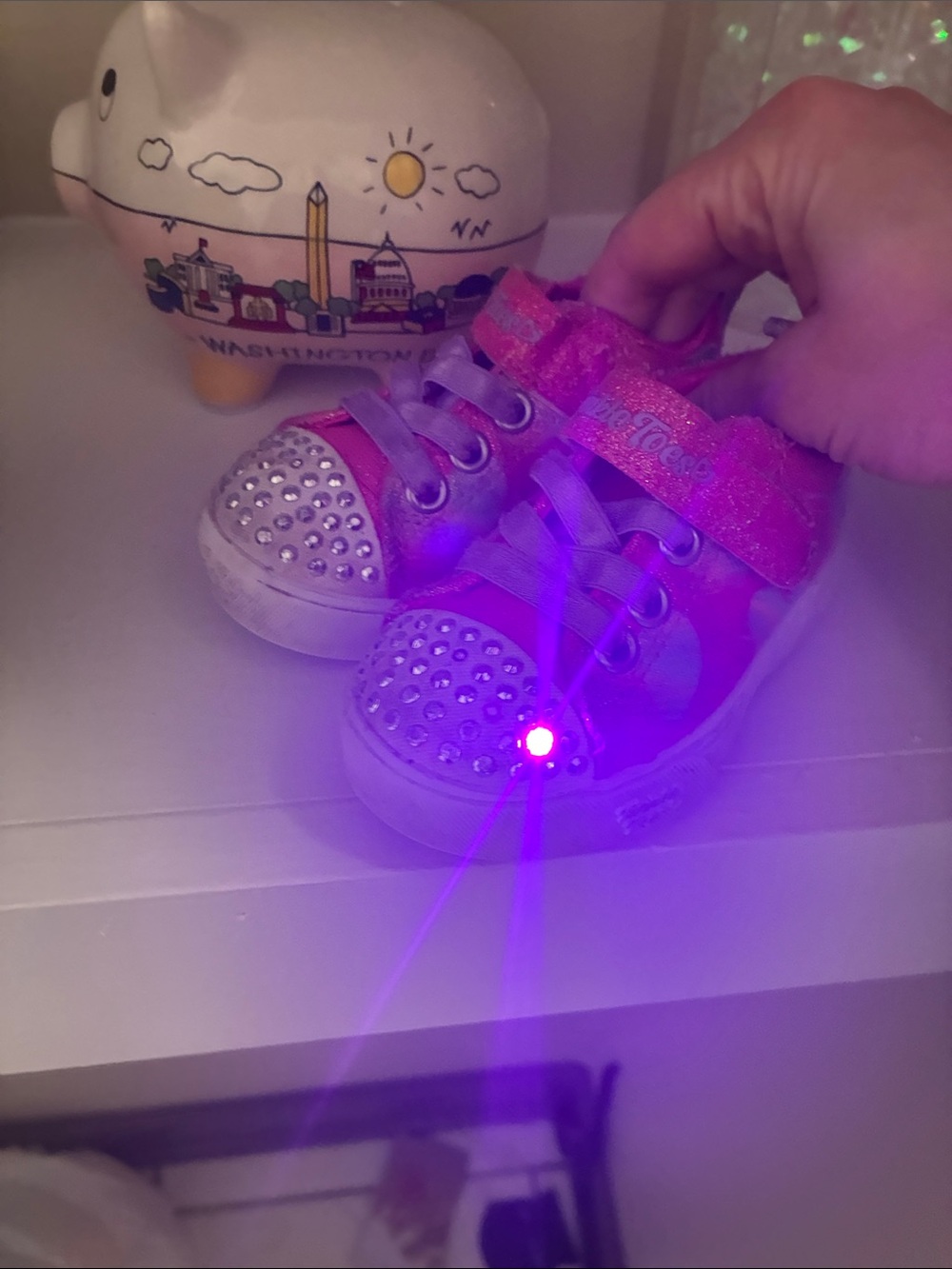 Skechers Pink Glitter Heart Sneakers with Rhinestone Toe